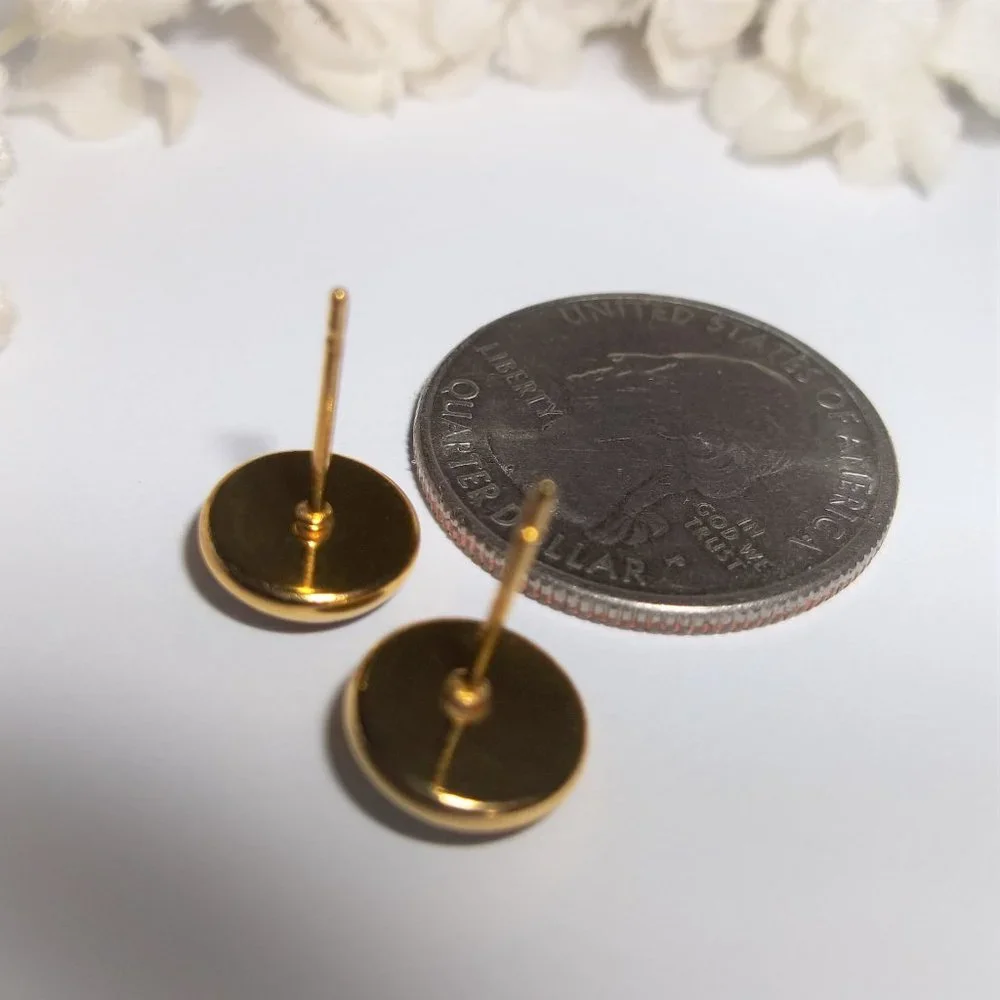 Earring Set Yellow and Gold Druzy Style Post Stud Small Minimalist Jewelry A148 - Picture 4 of 7